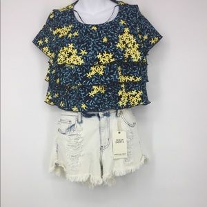 Ice blue fringe bleached denim shorts size large